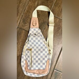 Checkered Sling Bag with Gold Accents
